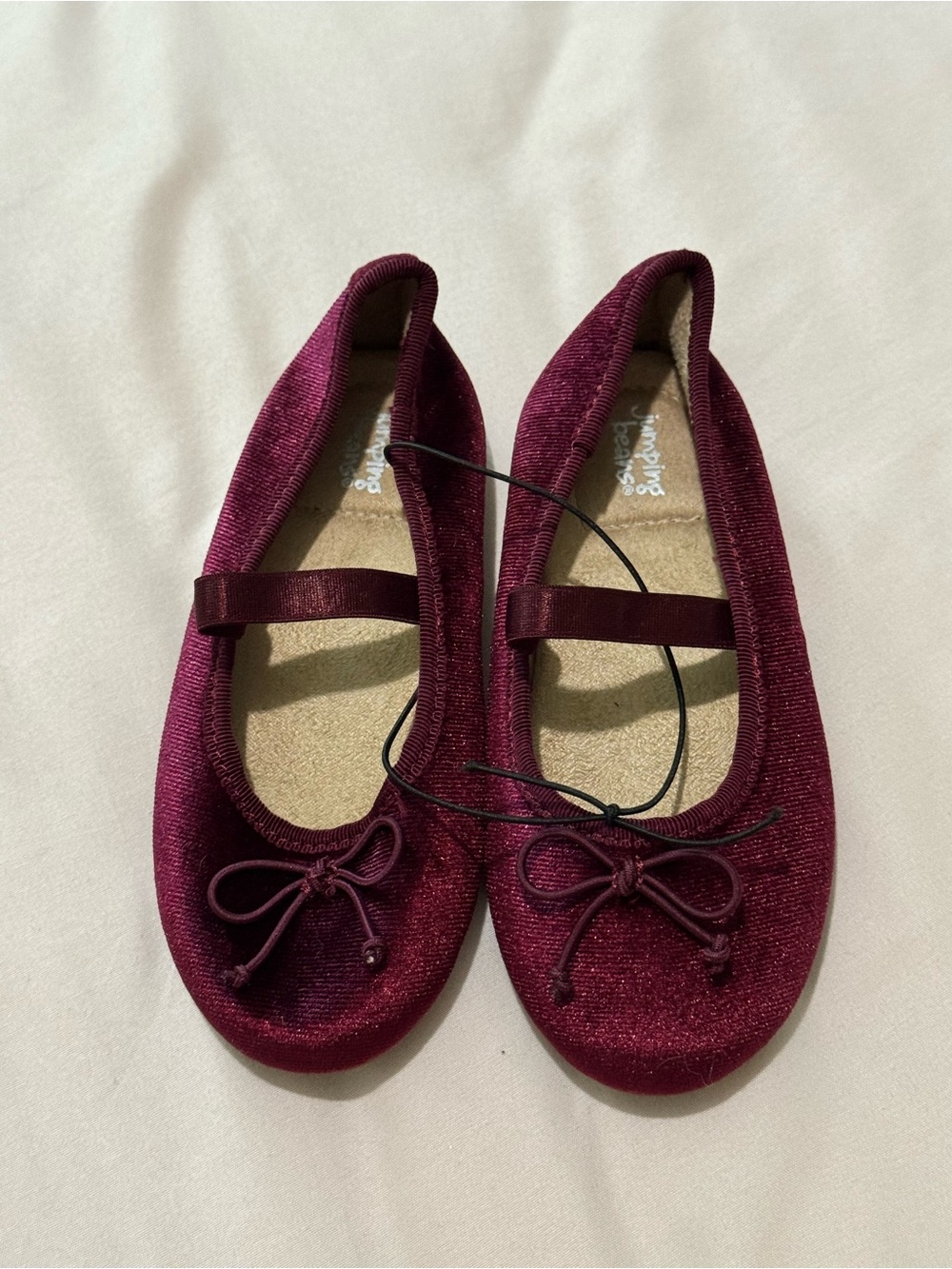 jumping beans Girls Velvet Mary Jane Flats - Wine